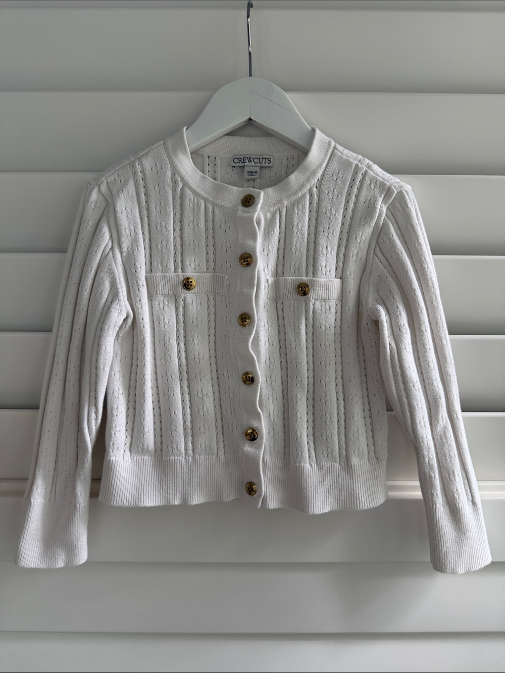 Crewcuts White Knit Button Cardigan with Gold Buttons